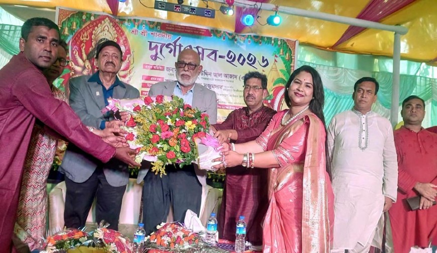 কেশবপুরে মাগুরাডাঙ্গা মন্দিরে  ধর্ম সচিবকে ফুলেল শুভেচ্ছা